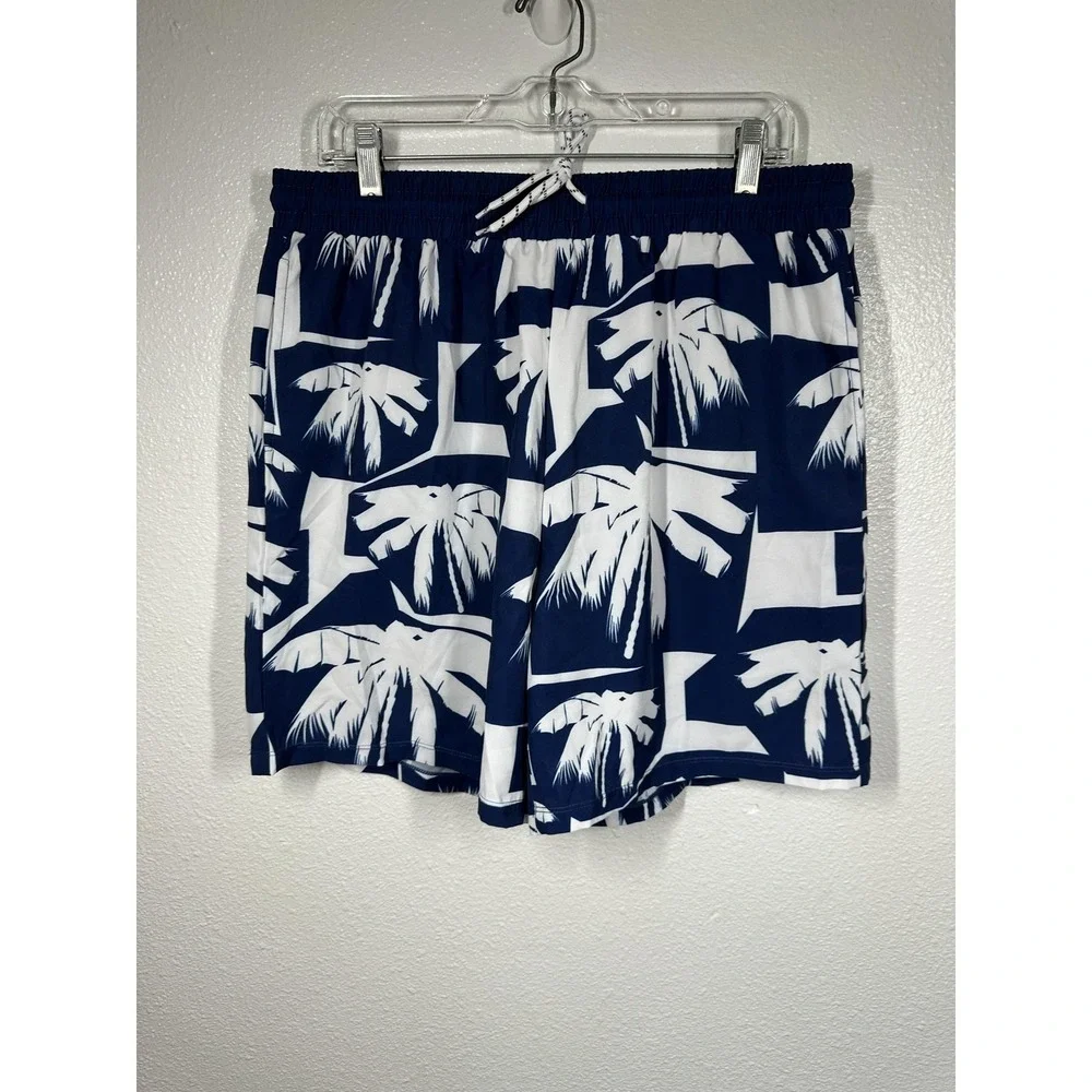 Manfinity Shorts Mens XL Blue White Palm Tree Swim Trunks Boardshorts Beach Pool